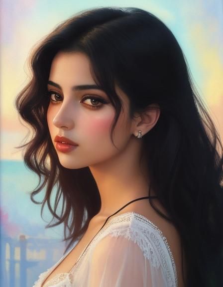 Captivating Woman with Piercing Gaze in Watercolor Style
