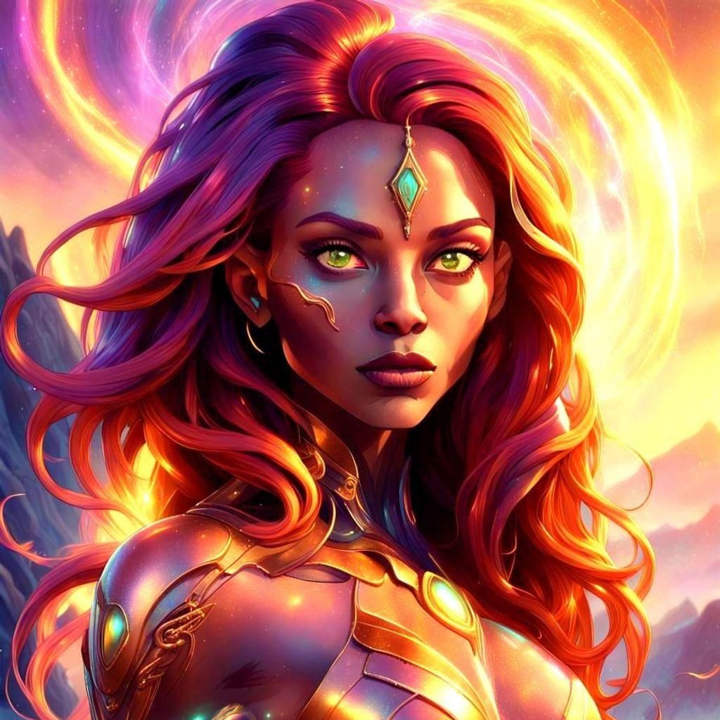 Vibrant sci-fi illustration. Close-up portrait. Starfire, a ...