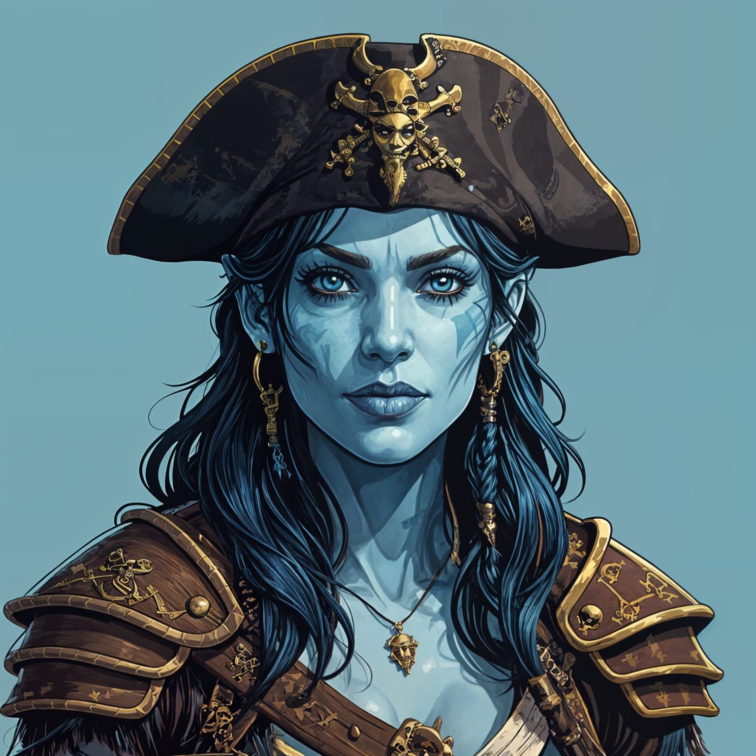 Water Genasi Pirate: Vector Art in Tom Whalen Style