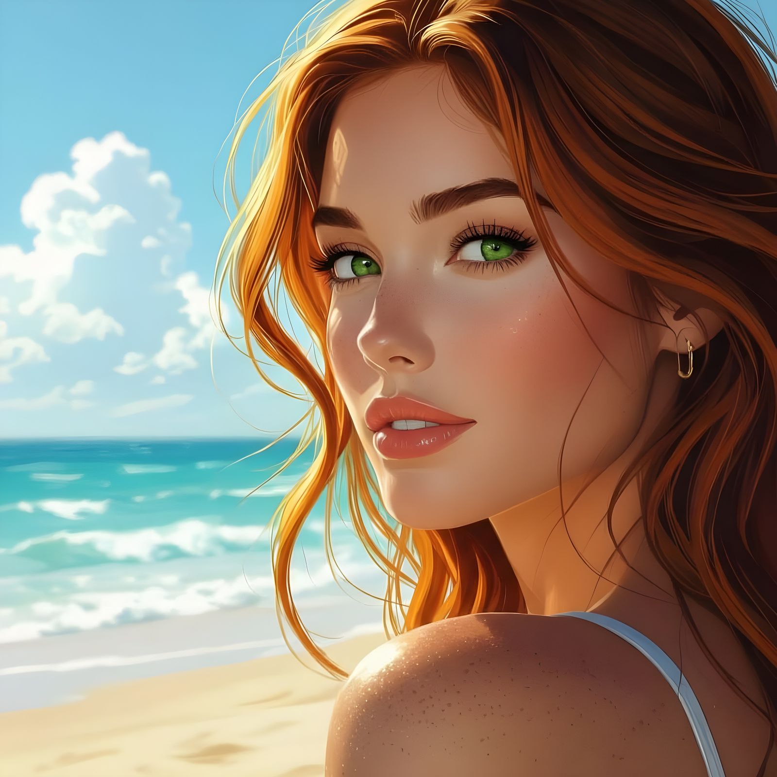 Pretty Woman Portrait with Green Eyes and Auburn Hair
