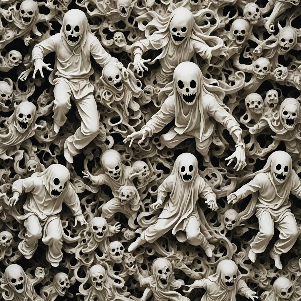 Cyberpunk Porcelain Ghosts in Hyperrealistic Style