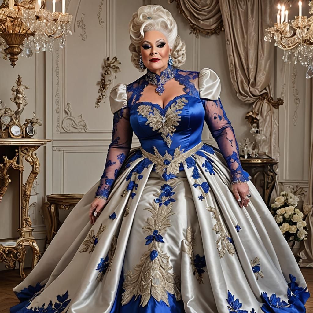 Satin Wonderland: Ancient Drag Queen in Royal Blue Gown