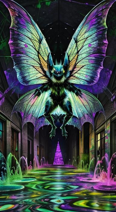 Metallic Bat Fairy in Abandoned Asylum: Psychedelic Art