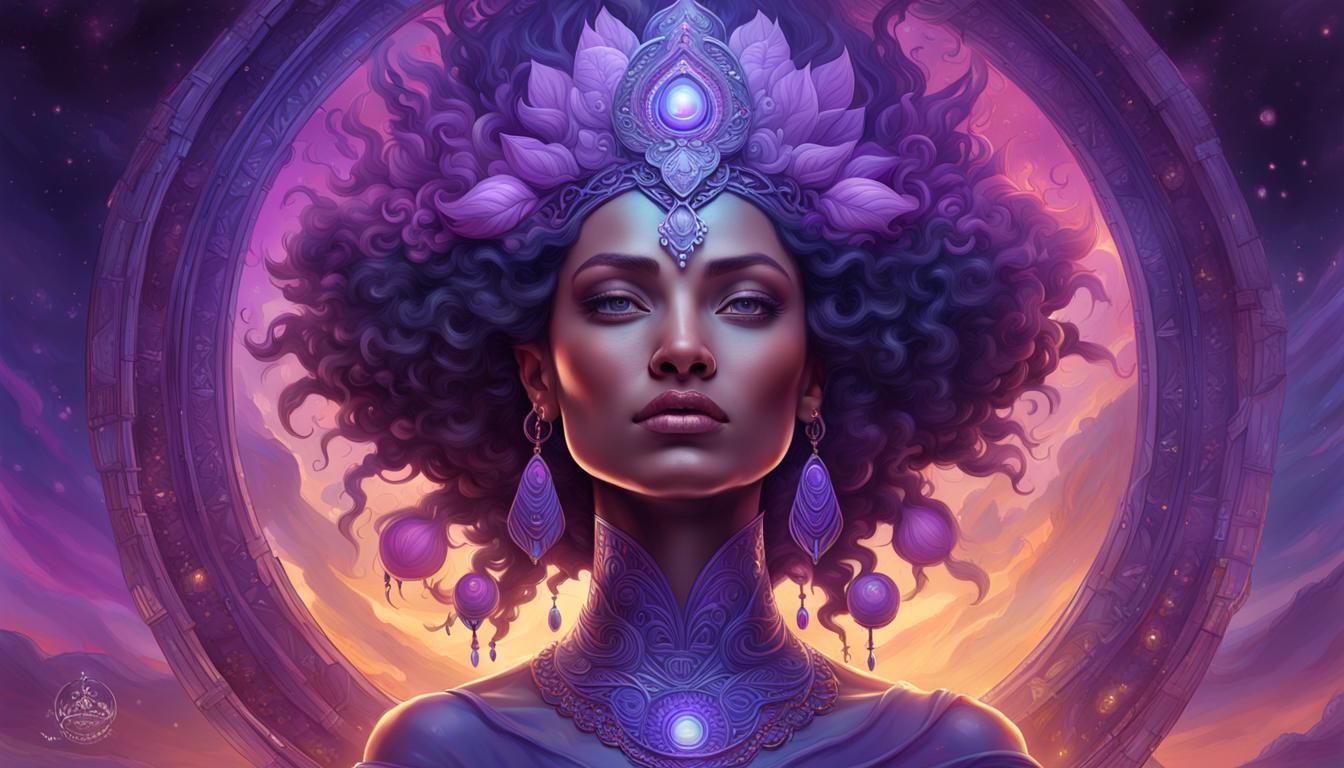 Ethereal Goddess with Purple Crown Chakra in Matte Painting