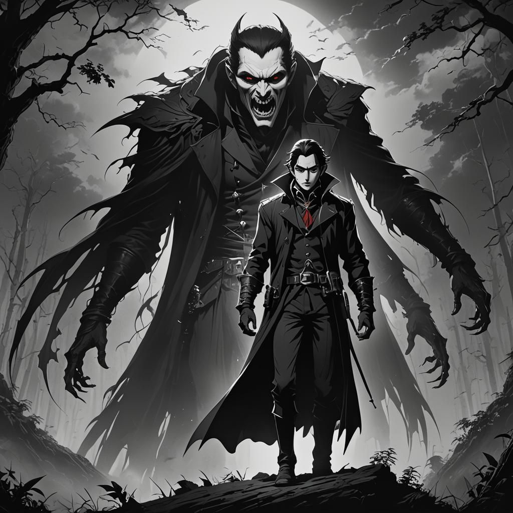Monochrome Vampire Looms in Anime Style