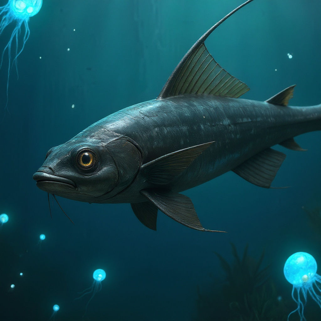 Ratfish Glides Through Bioluminescent Deep Sea