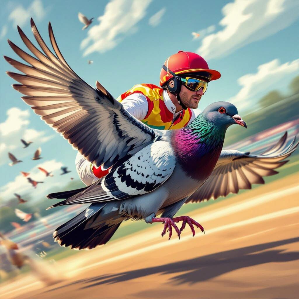 Sprint Pigeon Racing Jockey in Dynamic Illustration Style