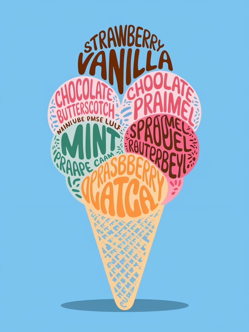 Ice Cream Cone Calligram in Fun Typography