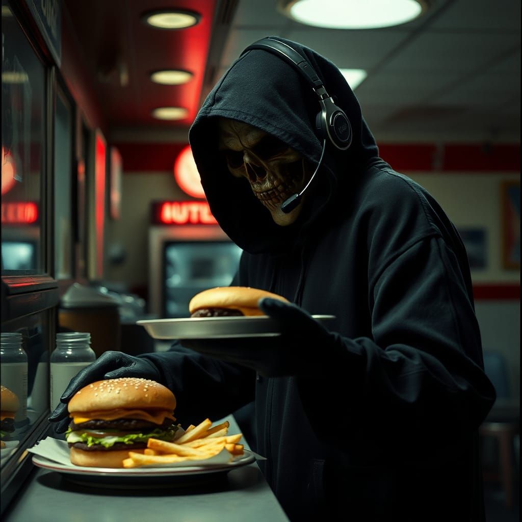 Grim Reaper's Diner: A Cinematic Film Still