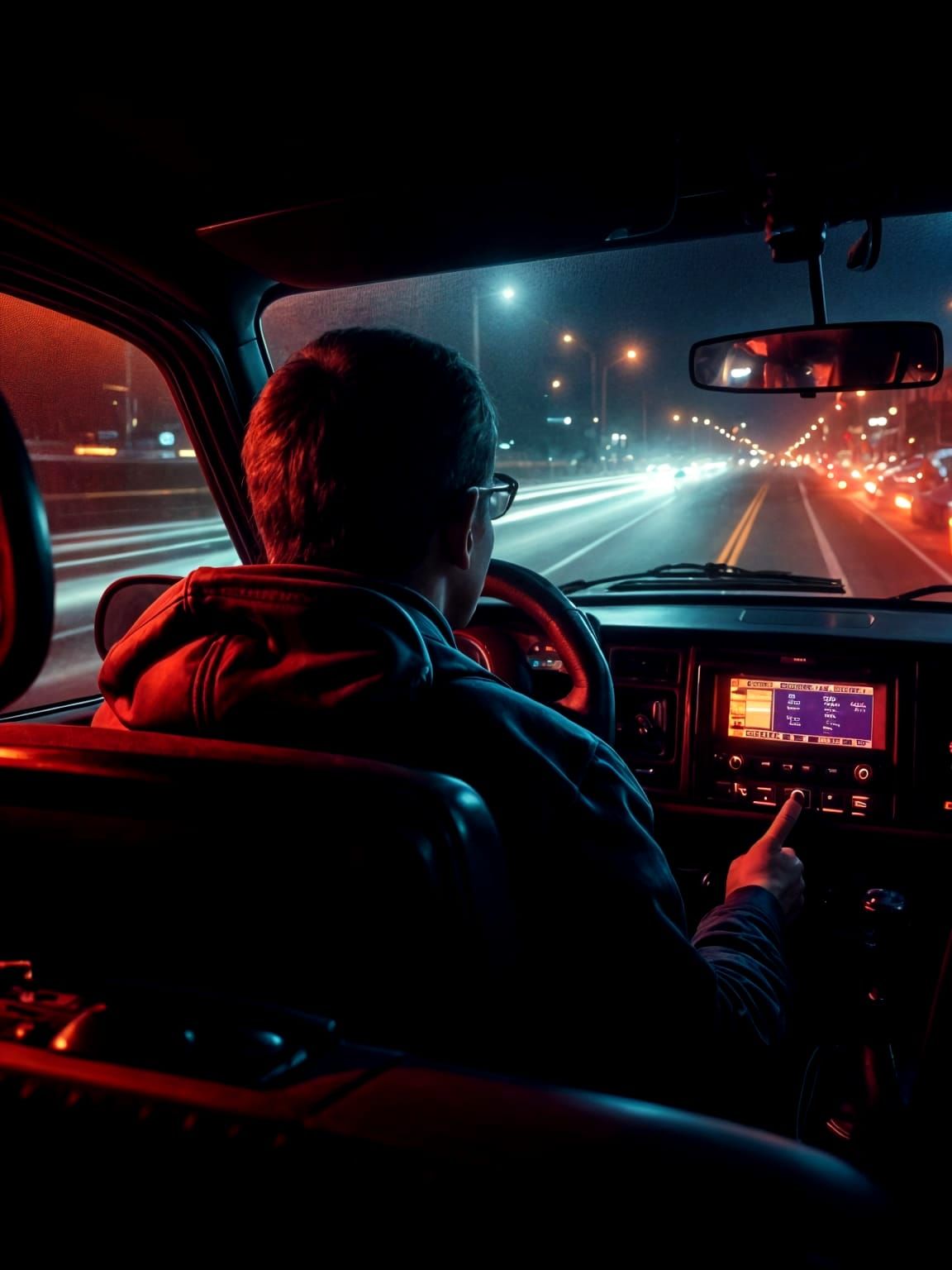 Woman Listening to Radio with Song Lyrics