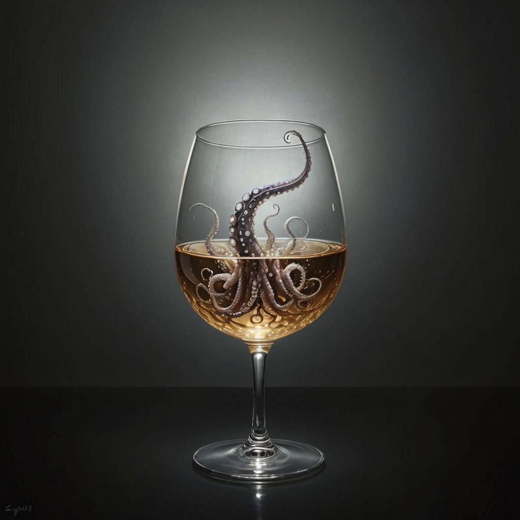 Octopus Tentacle in Wine Glass, Rutkowski Style