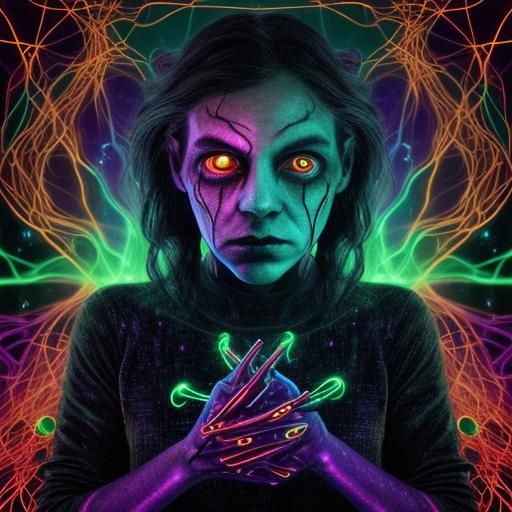 Bioluminescent Woman in Surreal Molecular Realm