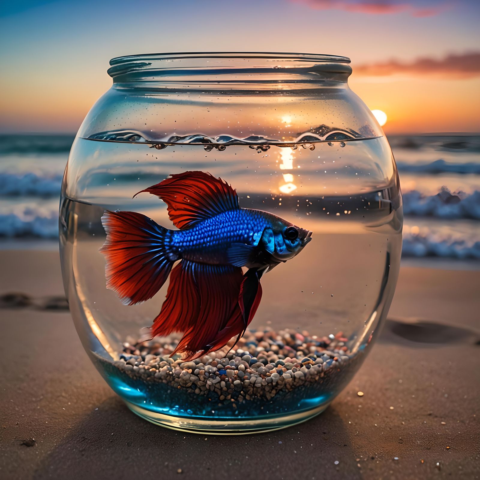 A Betta Fish in a Big Jar