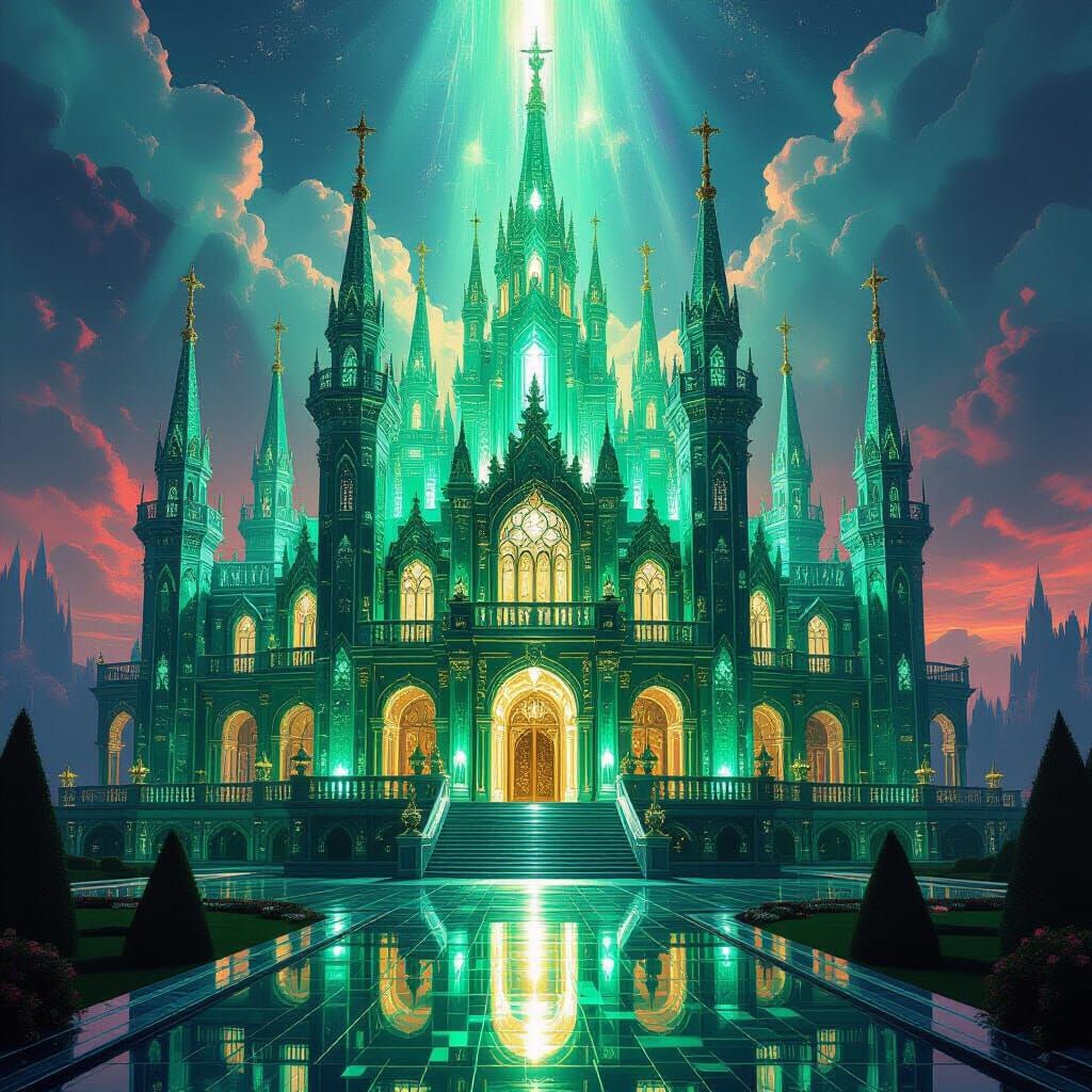 Majestic Gemstone Mansion in Surreal Digital Painting Style