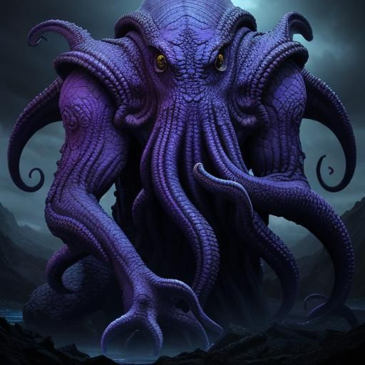 Hyperrealistic Cthulhu in Purple and Blue