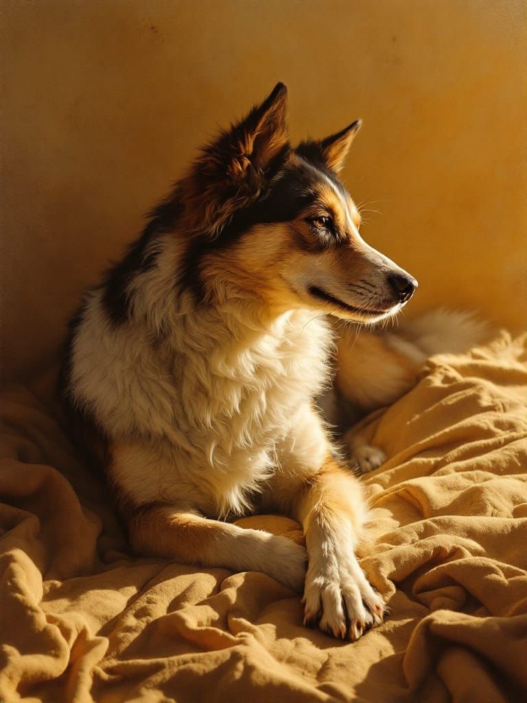 Dog in Sunlit Drama: Chiaroscuro and Nostalgic Saturation