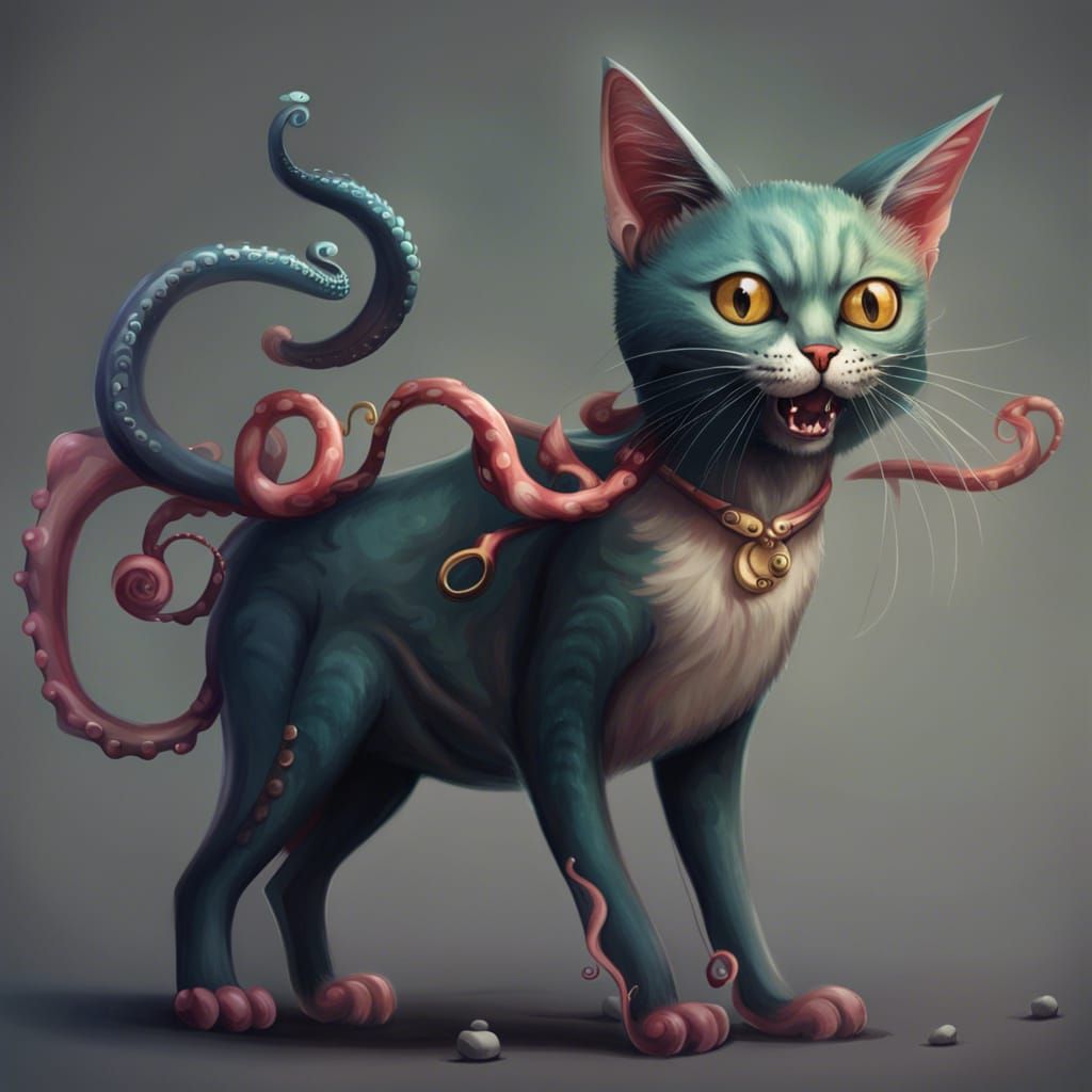 Cat with Squid Tentacles: 8k Resolution Concept Art