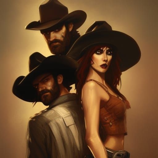 Sinister Cowboy and Vampire Cowgirl Couple