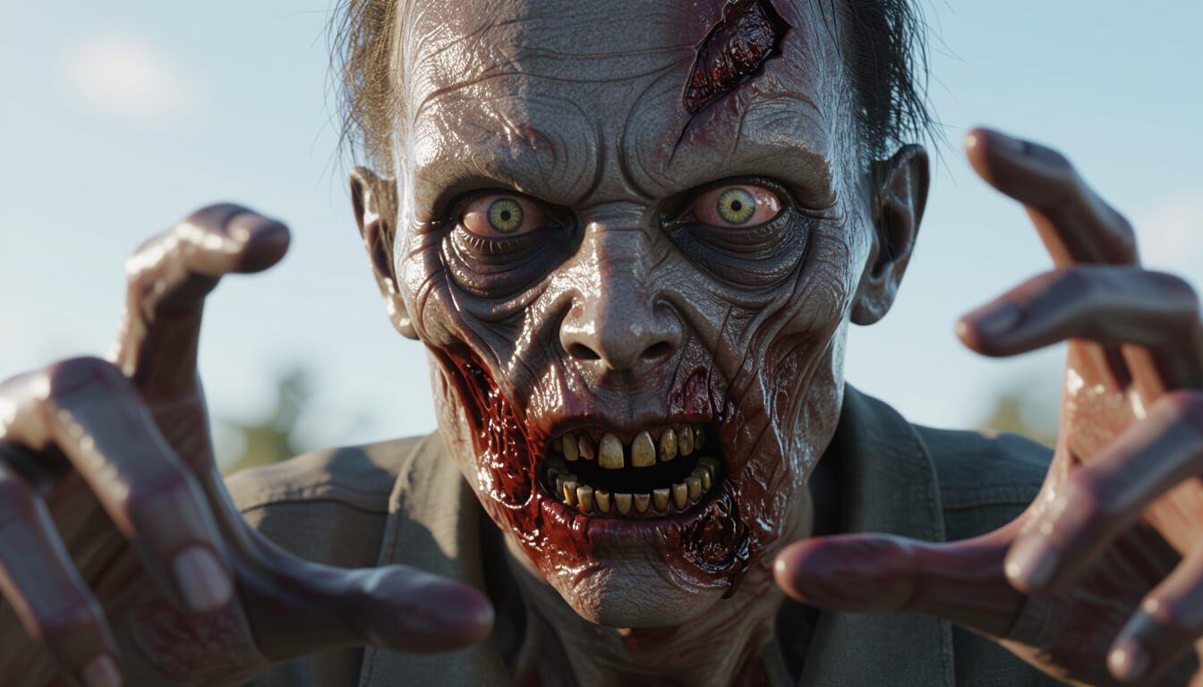 Hyperrealistic CGI Zombie Breaking the Fourth Wall