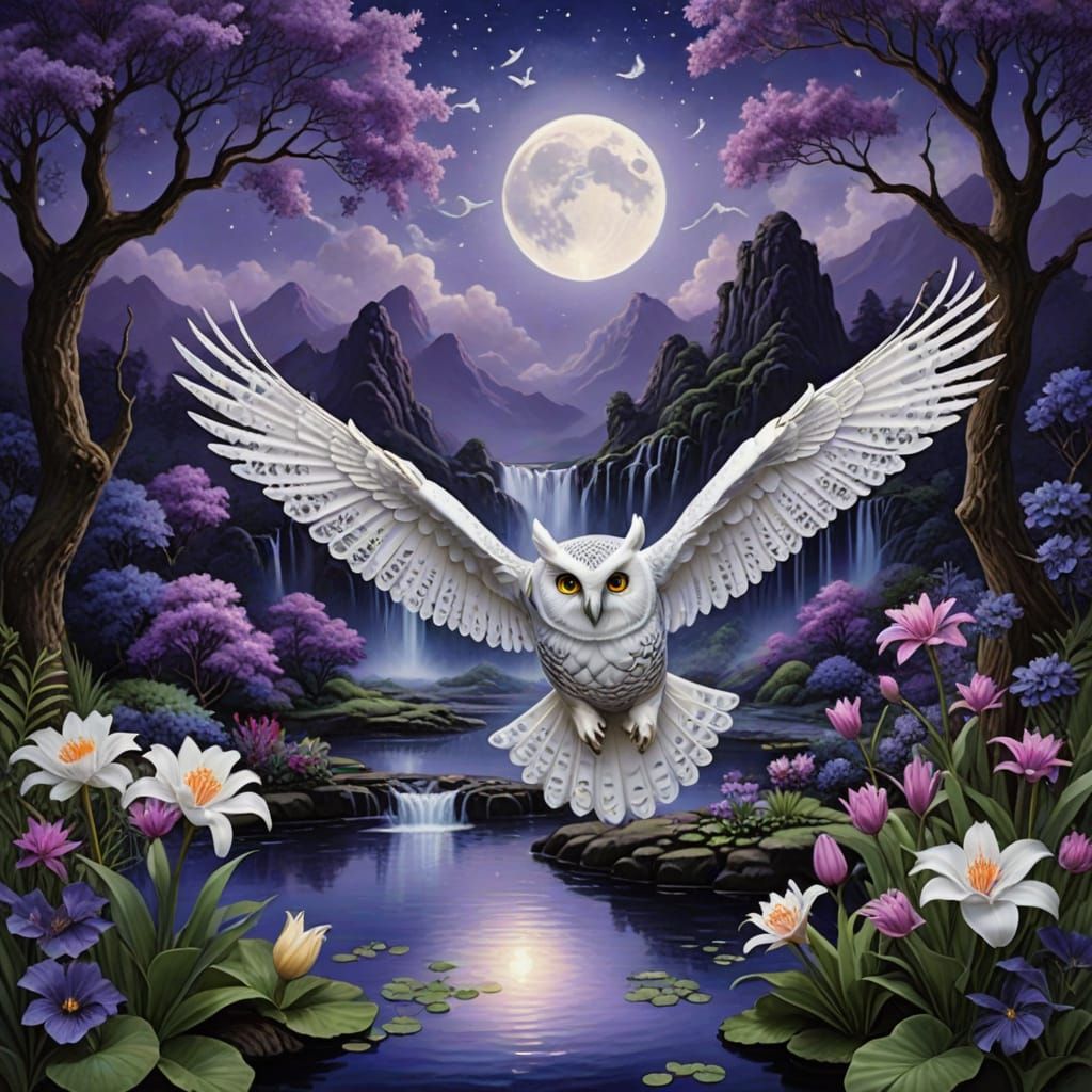 Whimsical Owl in Lavender Dreamscape