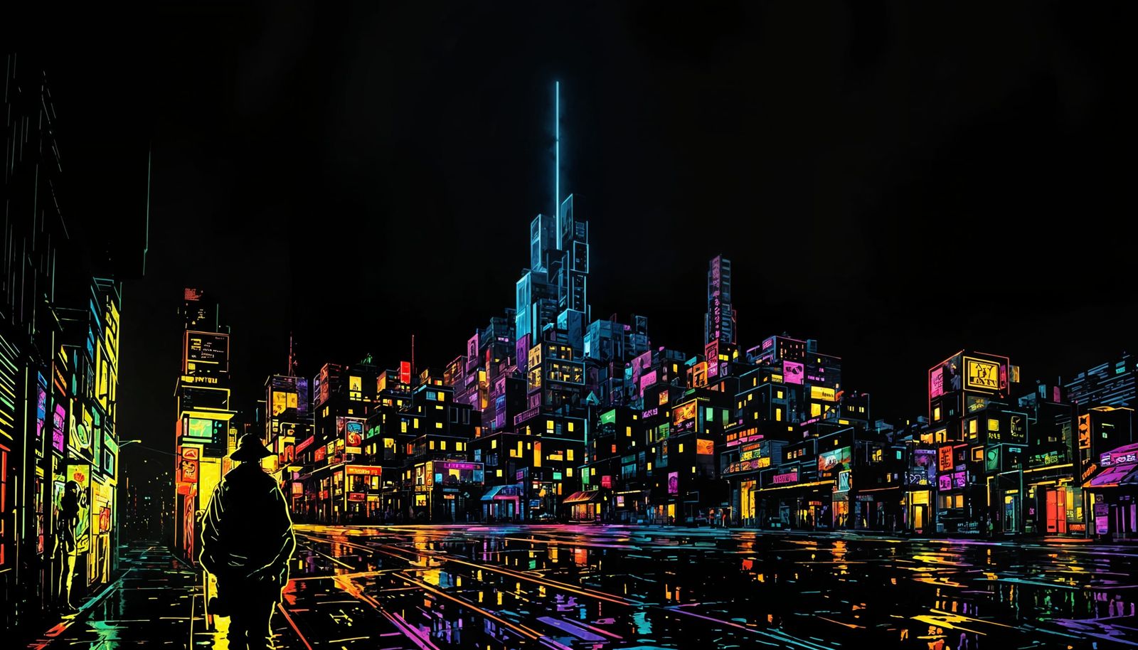 Neon Nightscape in Comic Book Style
