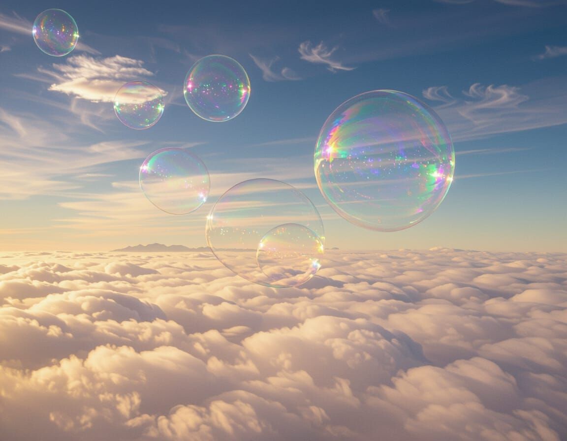 Astral Expressionist Shimmers Iridescent Bubbles  forming Gh...