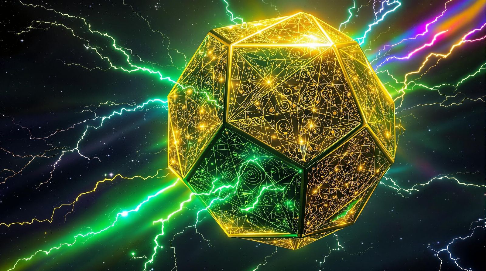 Golden Cosmic Icosahedron Connects Planets in Vibrant Rainbo...