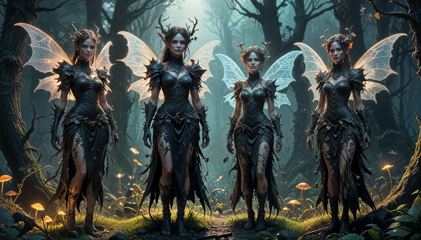 Mischievous Forest Fairies in Dark Fantasy Art