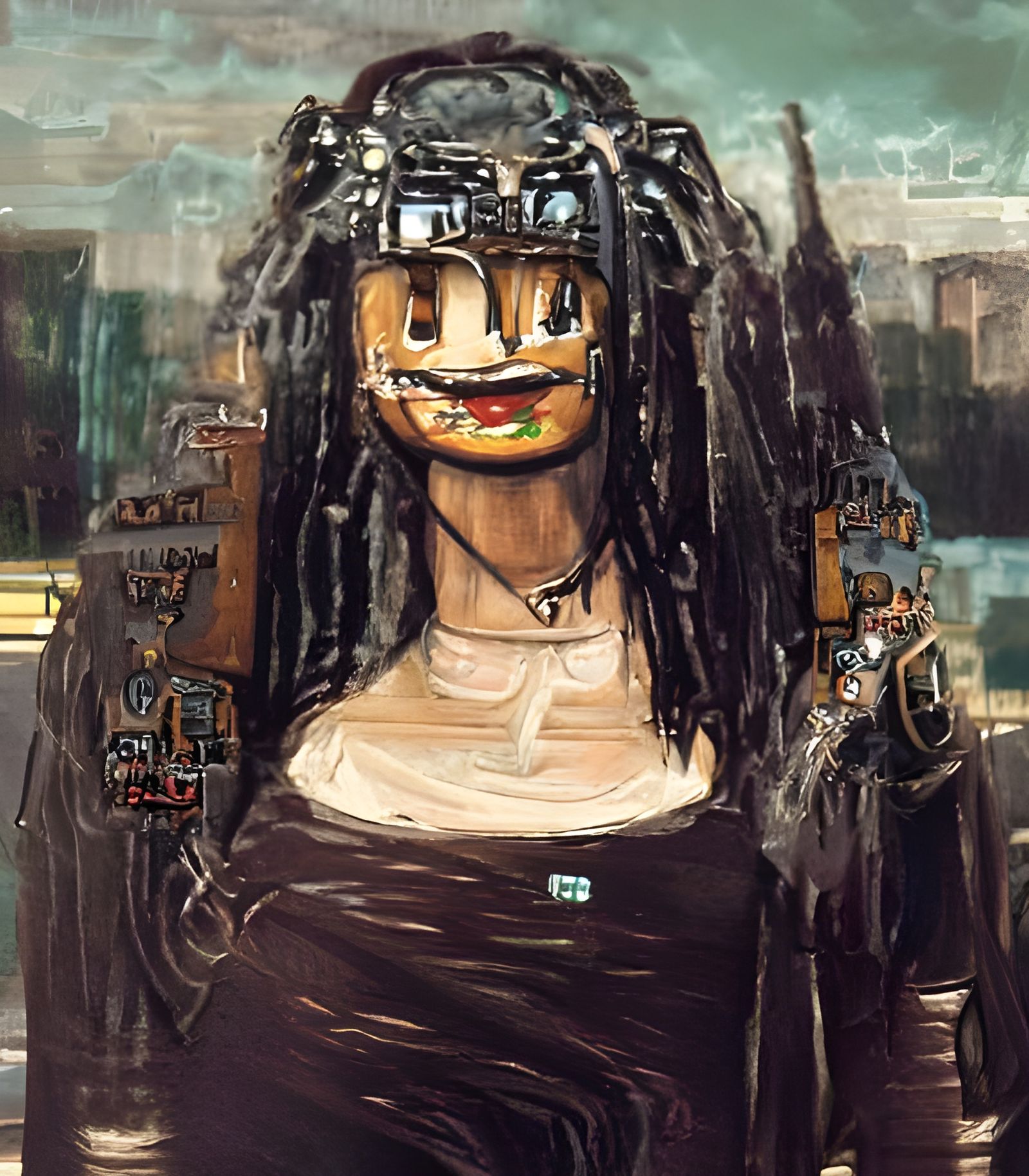 Mona Lisa in Basquiat Street Art Style