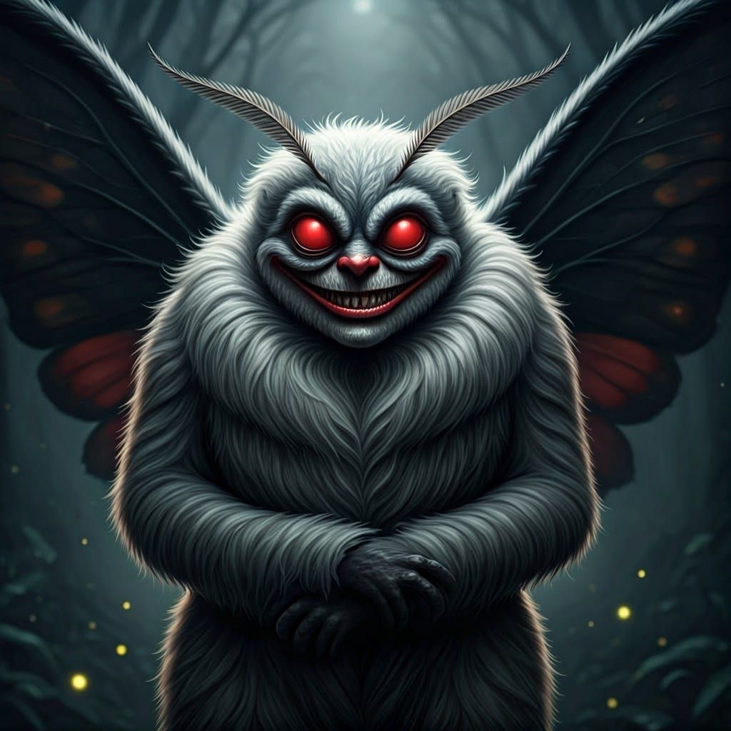 Huggable yet Unsettling Mothman in 8D Hyper-Realistic Digita...