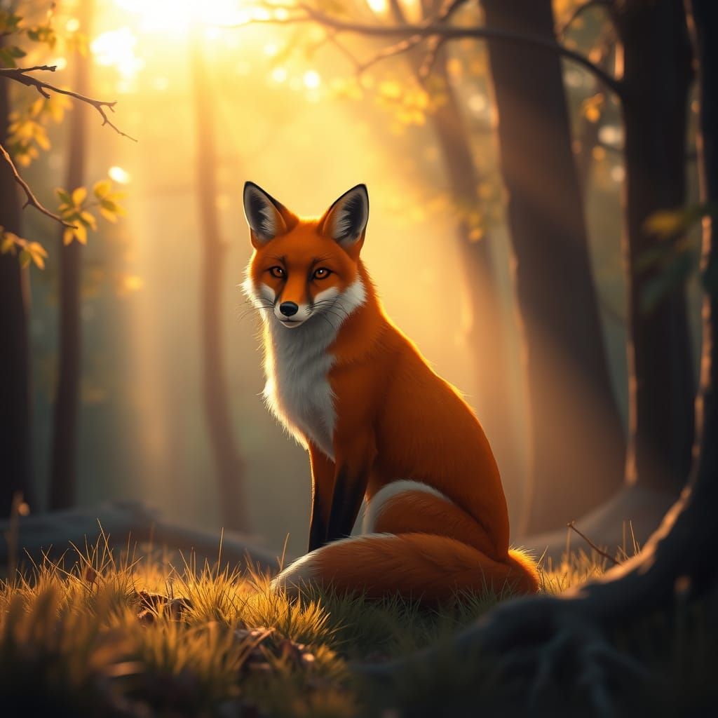 Majestic Red Fox in Sun-Dappled Forest
