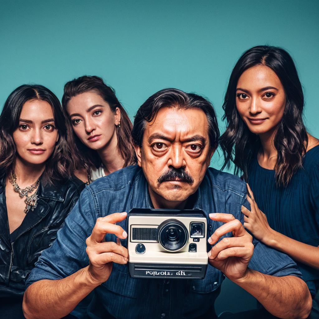 Photographer Portrait with Polaroid Camera in Studio