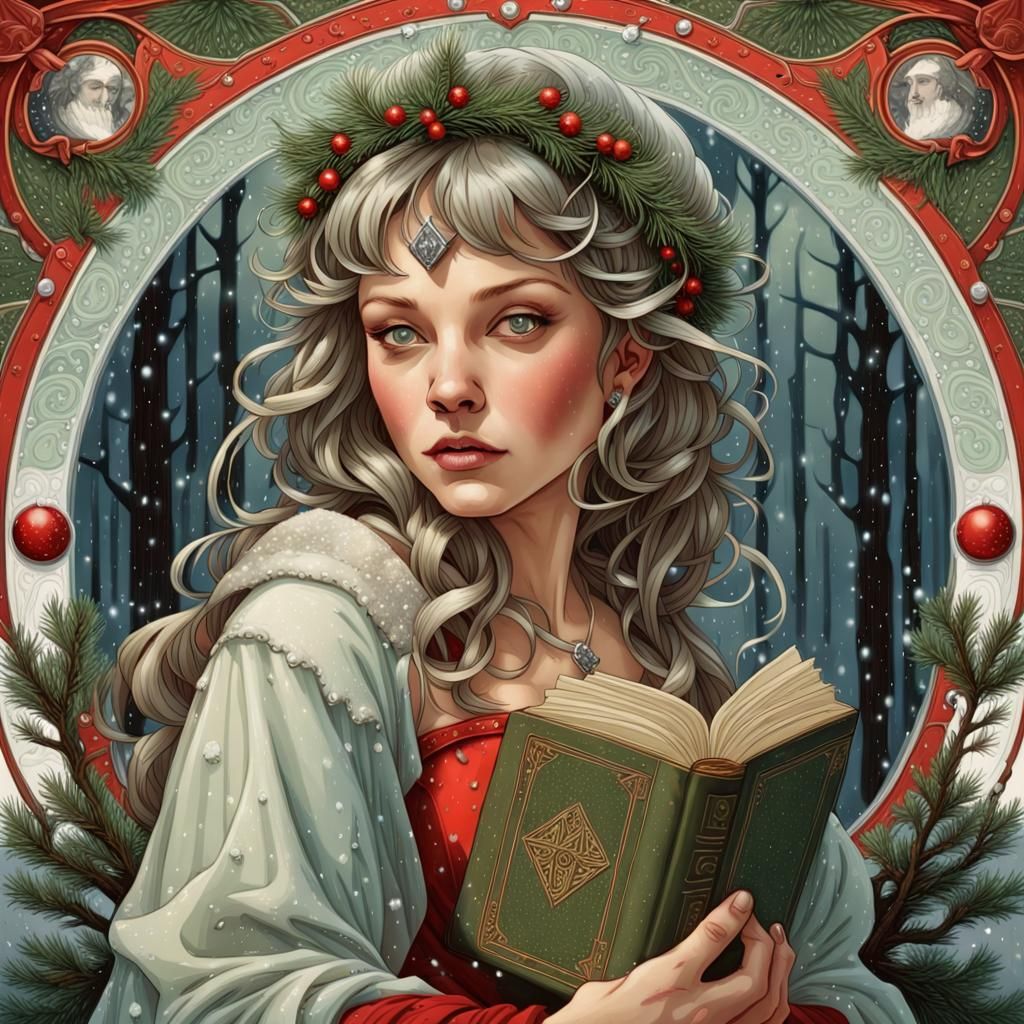 Queen of Diamonds in Winter Landscape, Art Nouveau Style