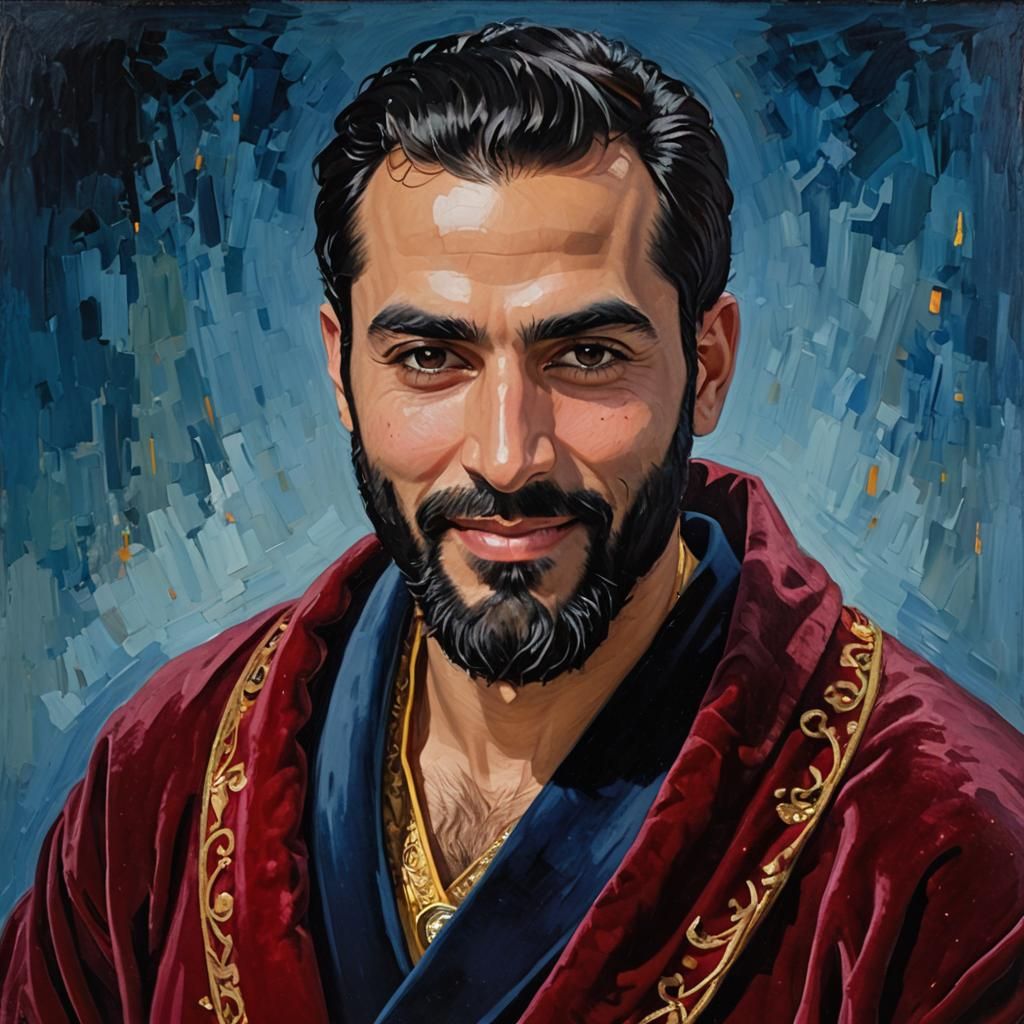 Arab Man in Neo-Impressionist Expressionist Oil Painting