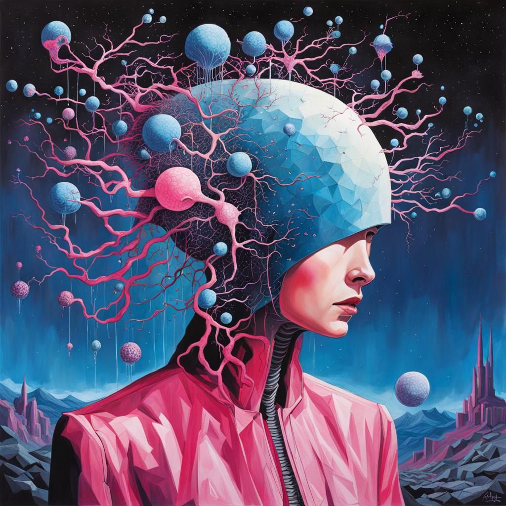 Surreal Aetherpunk Android Hive Mind Gouache Collage