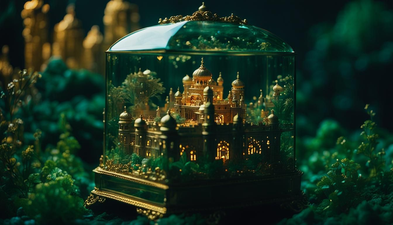 Miniature Indian Fort Realm in Glass Box