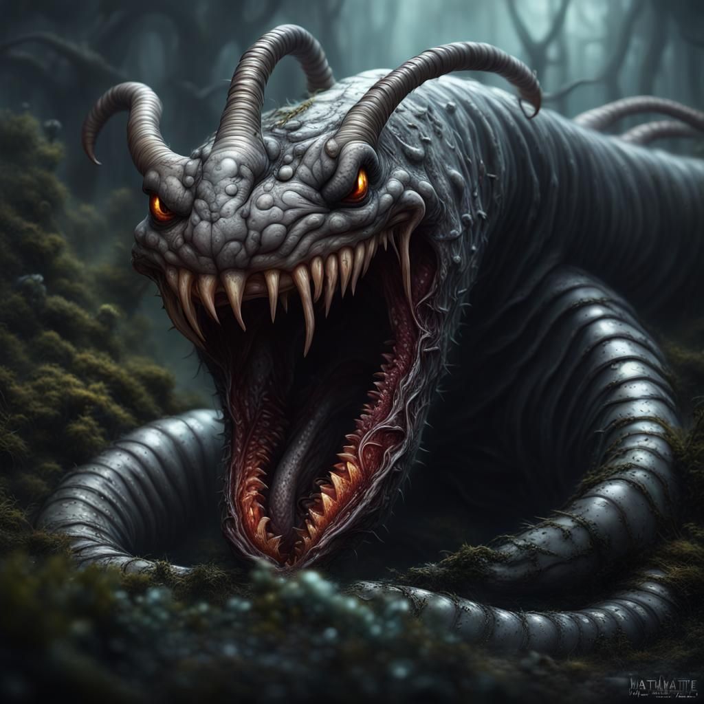 Giant White Worm Emerges: Detailed Matte Painting