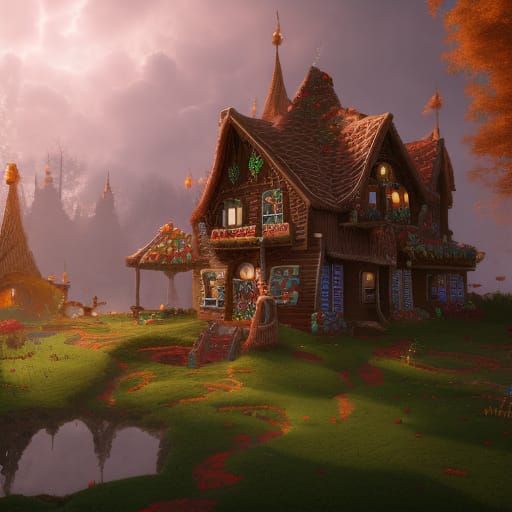 Fantastical Gingerbread House in Detailed Matte Painting