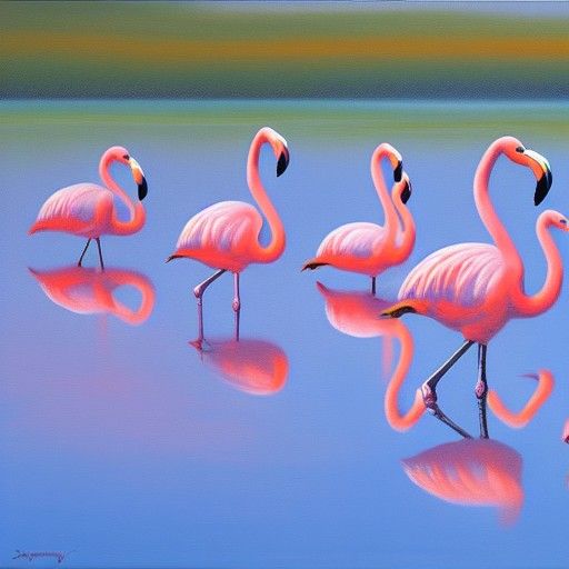 Flamingos at Sunrise: An Oil Painting