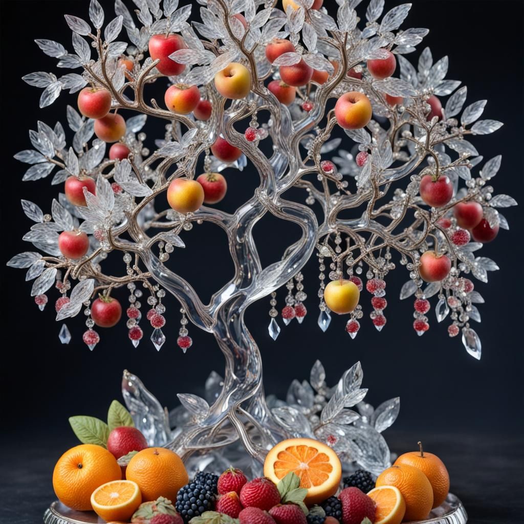 Crystal Tree with Fruit: Detailed AI Art