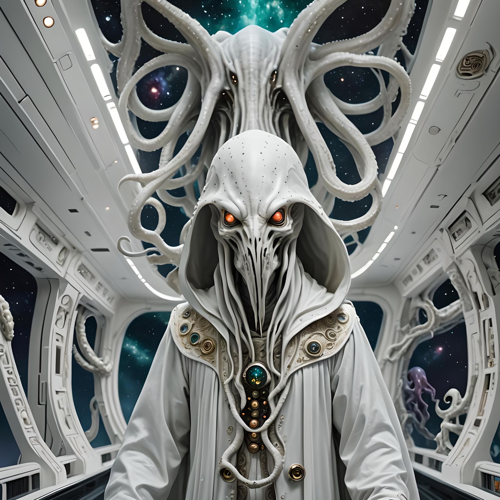 Terrifying Mindflayer on Gleaming Spaceship Bridge