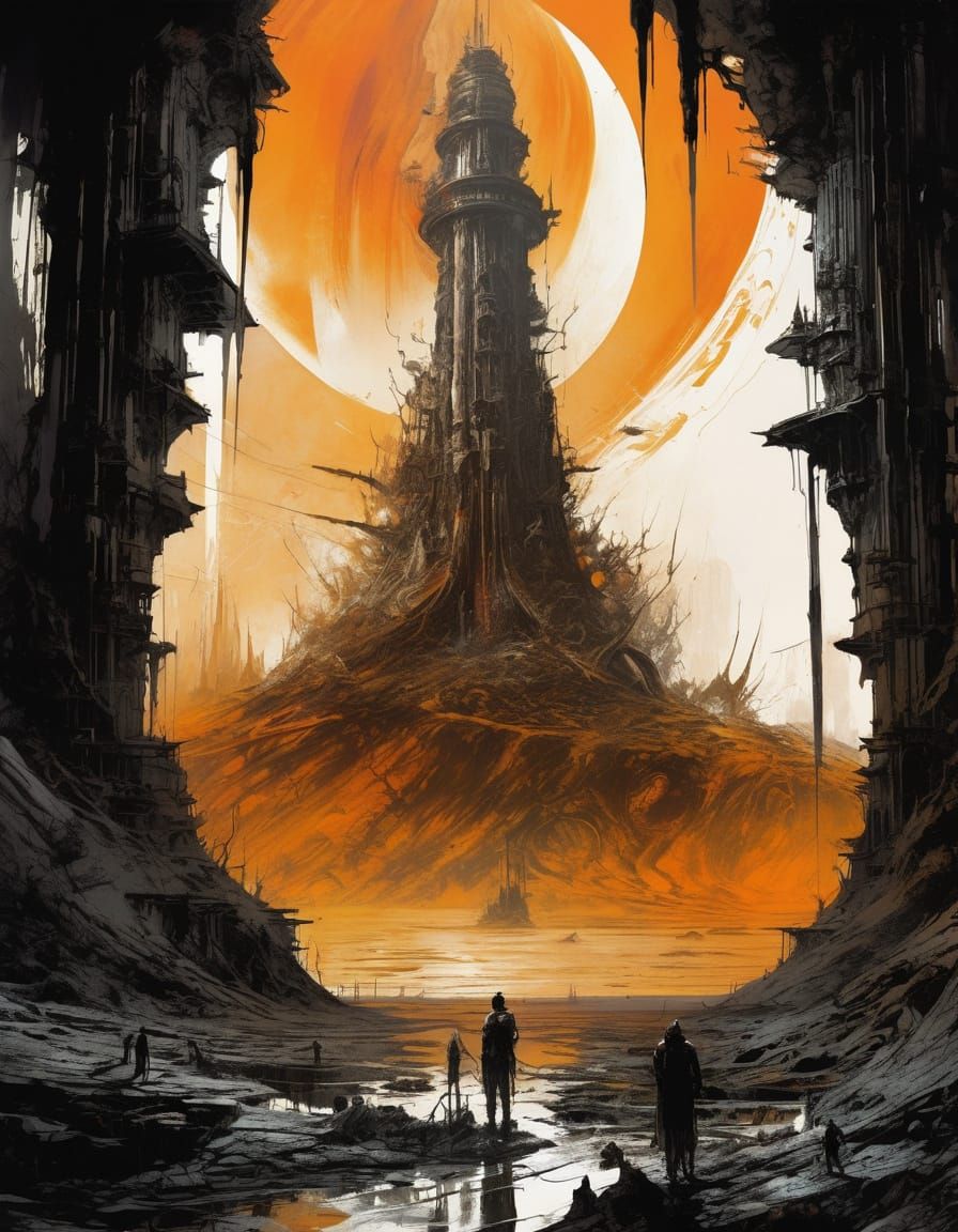 Surreal Melting Tower in Alien Landscape