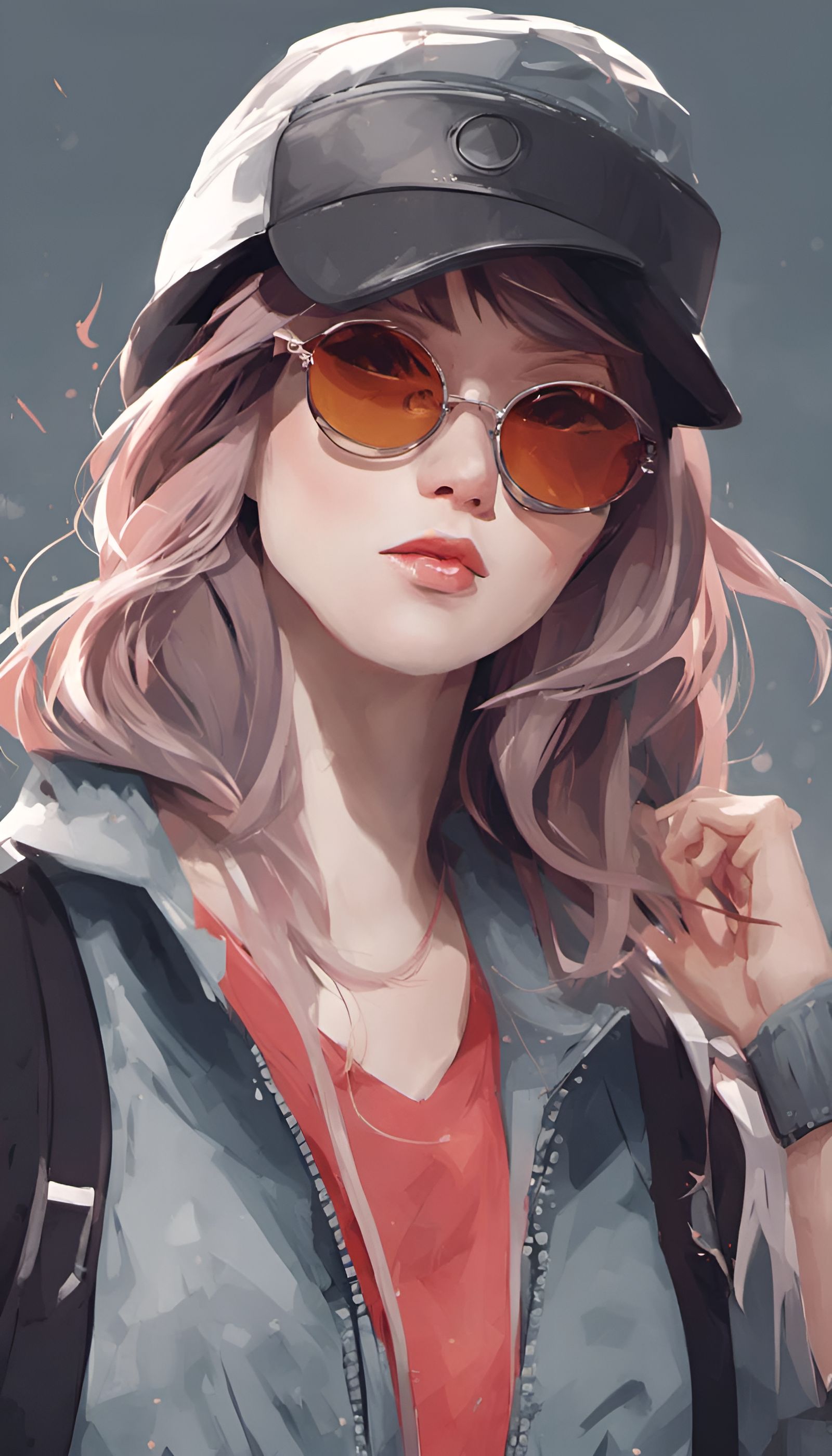 Anime-Style Woman with Beanie and Sunglasses