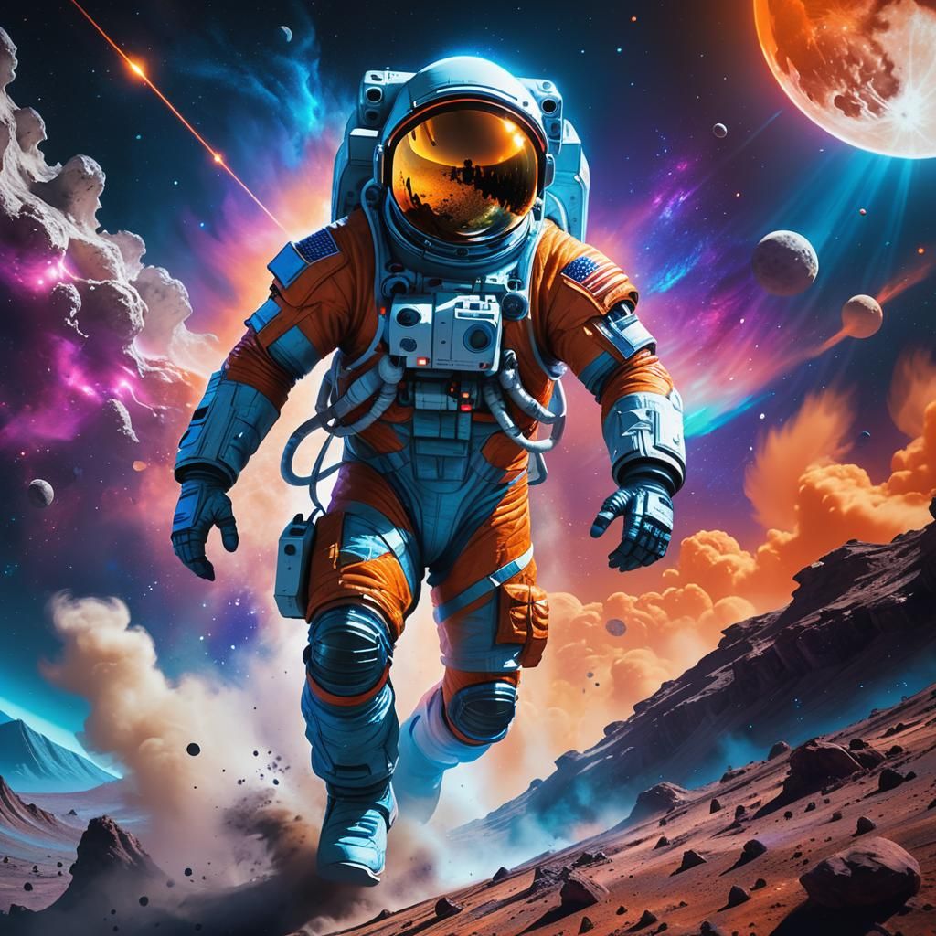 Astronaut Racing Across Moon in Sci-Fi Concept Art