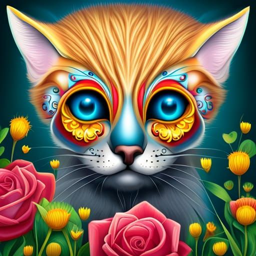 Sugar Skull Kitten: Day of the Dead Digital Art