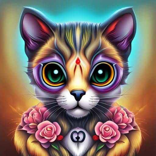 Sugar Skull Kitten Digital Illustration
