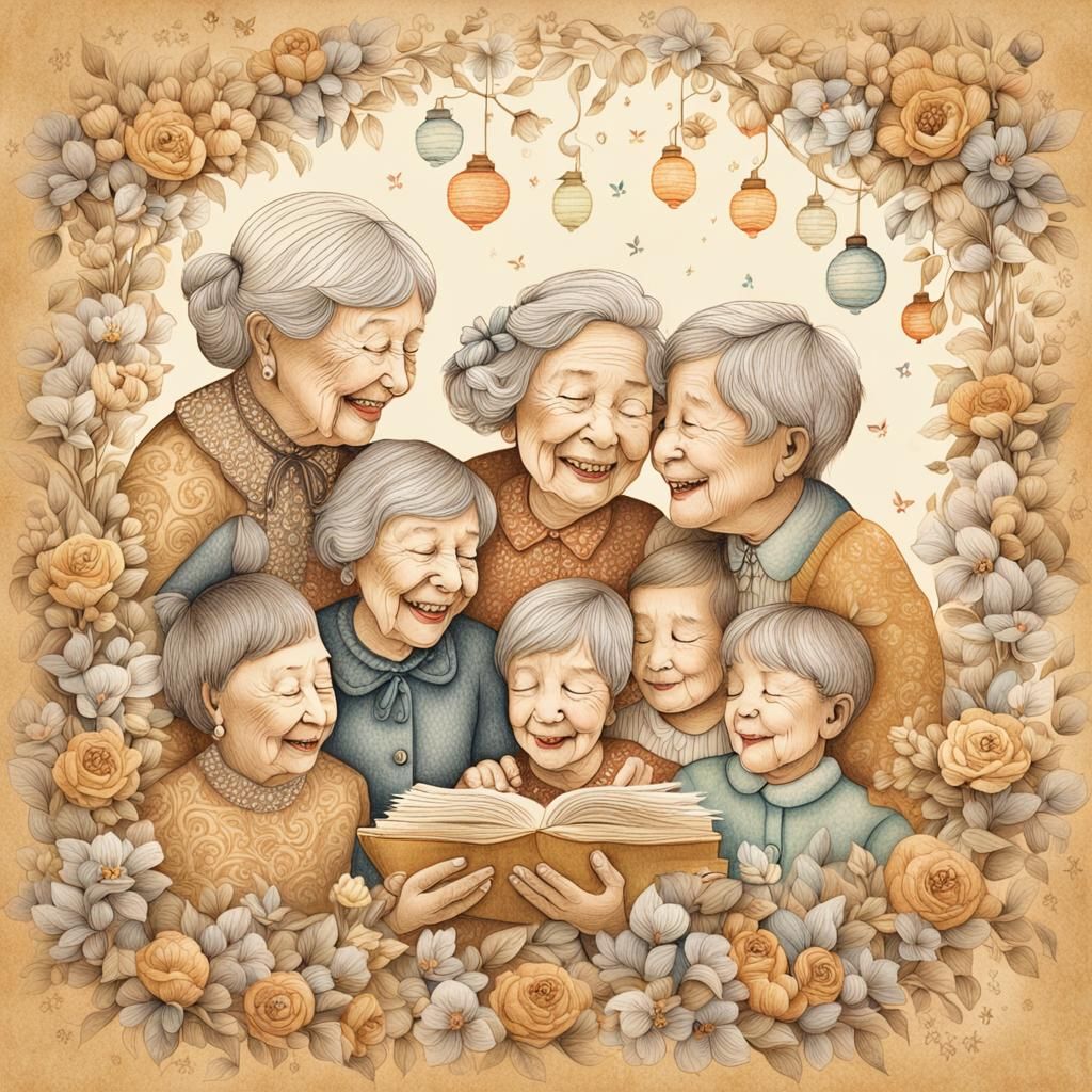 Grandchildren Sing Birthday Song: Whimsical Illustration