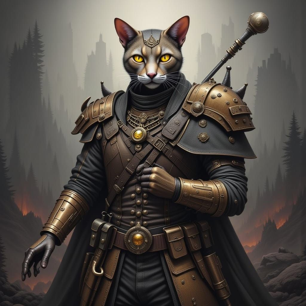 Steampunk Cat Soldier in Anthro Style