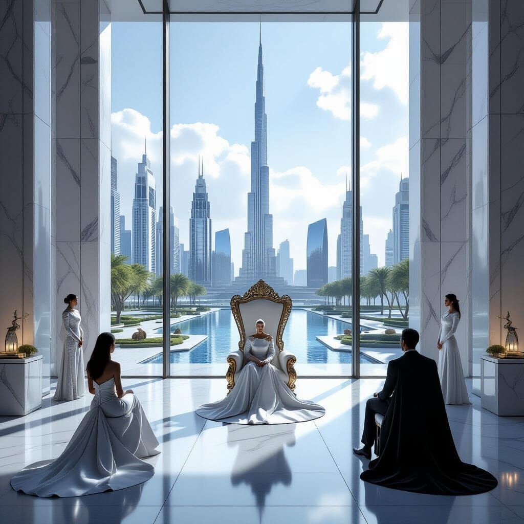 Modern Monarchy: Futuristic Throne Room with Royals
