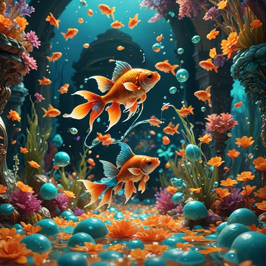 Walking Goldfish Toy in Dreamlike Matte Painting